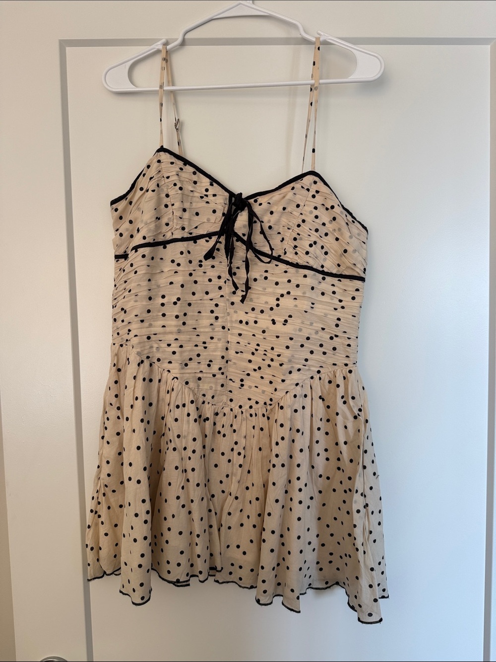 Free People Cream Polka Dot Mini Dress with Black Trim